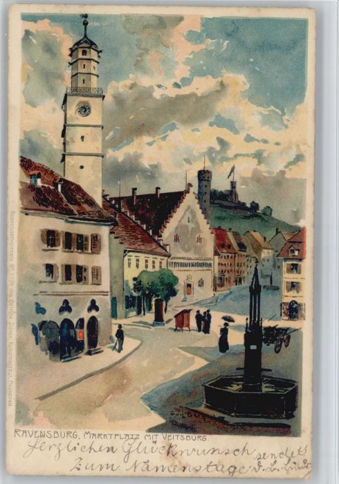 Ravensburg Wuerttemberg Ravensburg Marktplatz Veitsburg Künstle