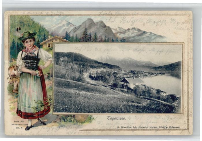 Tegernsee Bauernmädchen Prägedruckkarte x