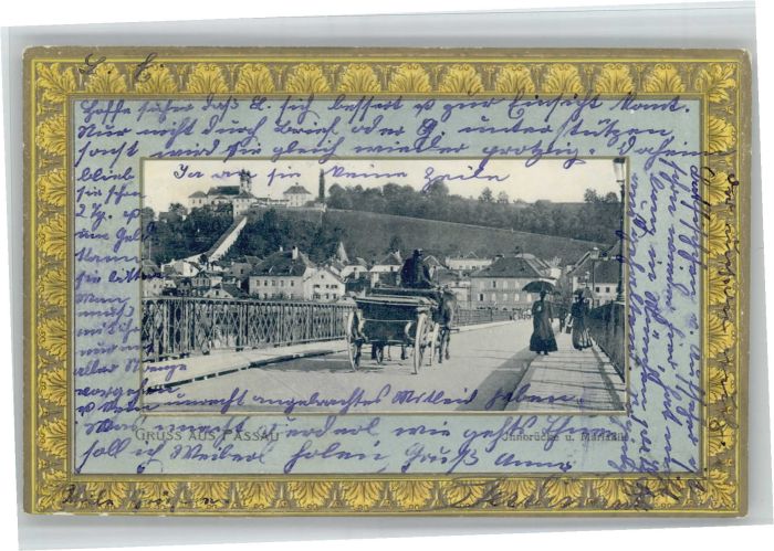 Passau Prägedruckkarte Innbrücke Mariahilf x