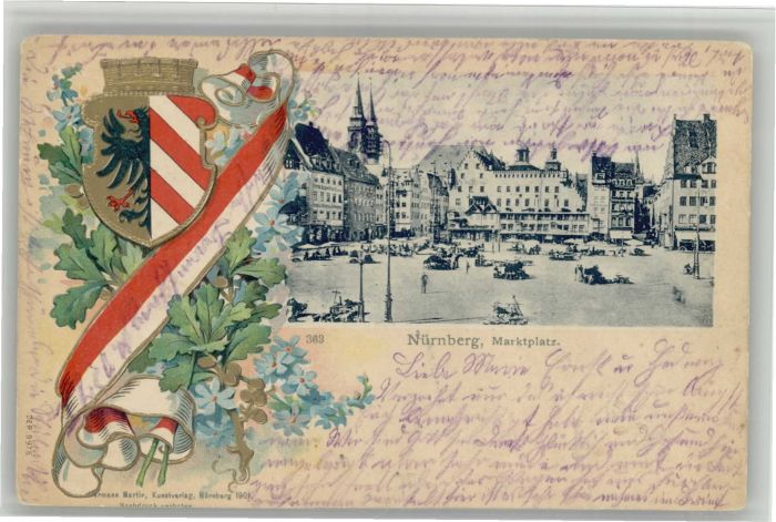 Nuernberg arktplatz Wappen Prägedruckkarte x