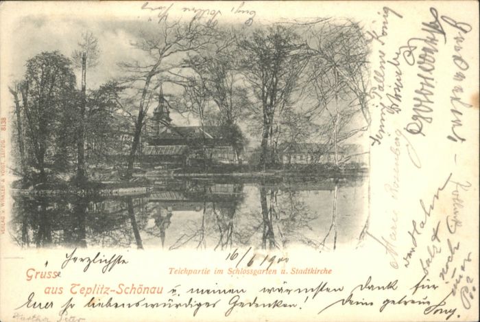 Teplitz-Schoenau Teplice Teplitz-Schönau Teich Schlossgarten Kir