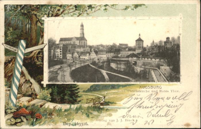 Augsburg Prägedruckkarte Ulrichskirche Rotes Tor