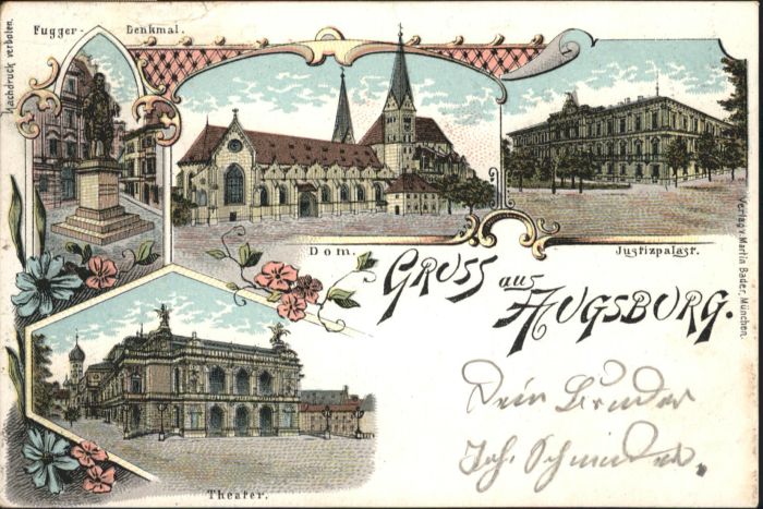 Augsburg Fuggerdenkmal Dom Justizpalast Theater