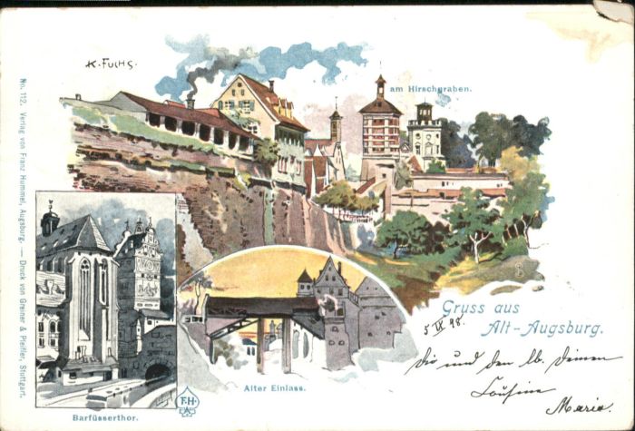 Augsburg Künstler K. Fuchs Alt Augsburg Barfüsse