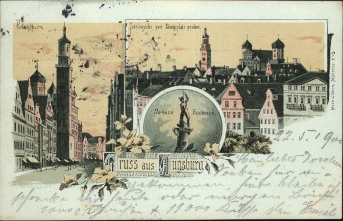 Augsburg Perlachturm Merkurbrunnen