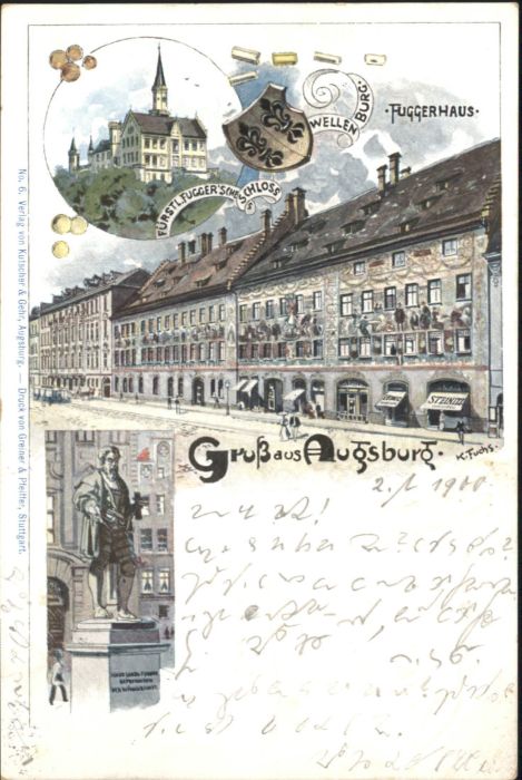 Augsburg Künstler K. Fuchs Fuggerhaus Fuggerdenk