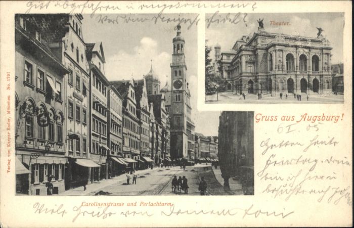 AUGSBURG  CITY Karolinenstrasse Perlachturm Theater