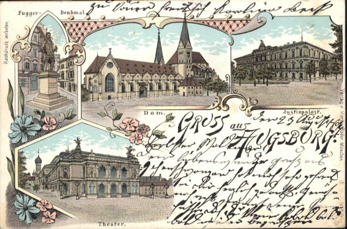 Augsburg Fuggerdenkmal Dom Justizpalast Theater