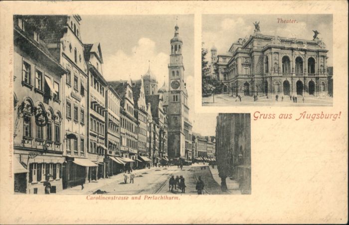 AUGSBURG  CITY Carolinenstrasse Perlachturm Theater