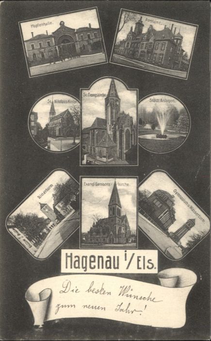 Hagenau Hopfenhalle Postamt St Nokolaus Kirche