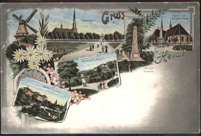 Heide Holstein Marktplatz Windmühle Kirche Waldschlöss