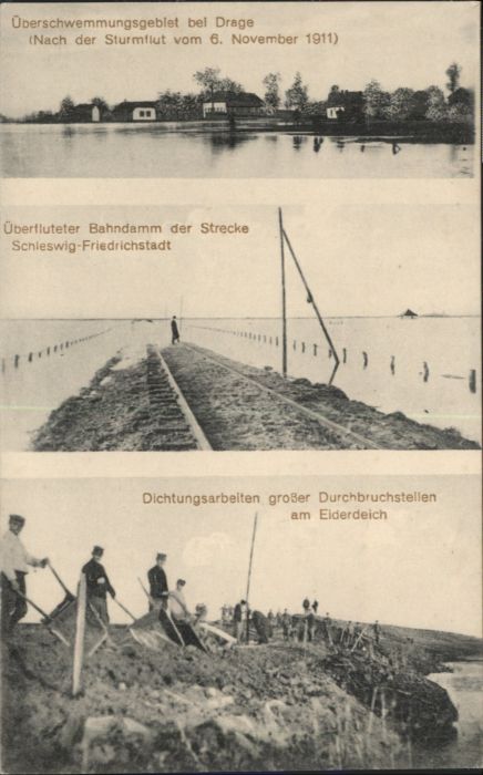 Drage Nordfriesland Sturmflut Überschwemmung Bahndamm Eider