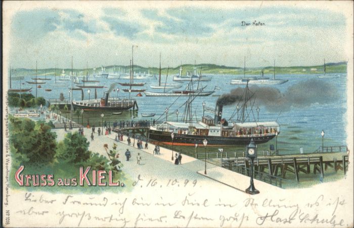 Kiel Hafen Dampfer Litho