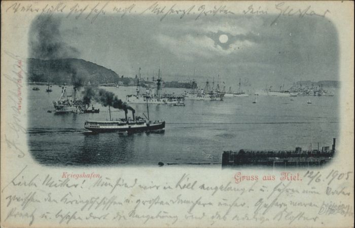 KIEL  CITY Kriegshafen Kriegsschiff Mondscheinkarte