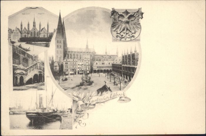 LueBECK  CITY arktplatz Wappen Hospital Hafen
