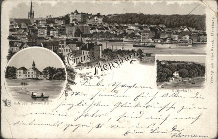 Flensburg Schloss Gravenstein Süderhaff Litho