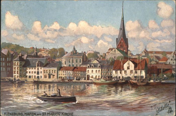Flensburg St. Marienkirche Hafen Dampfer