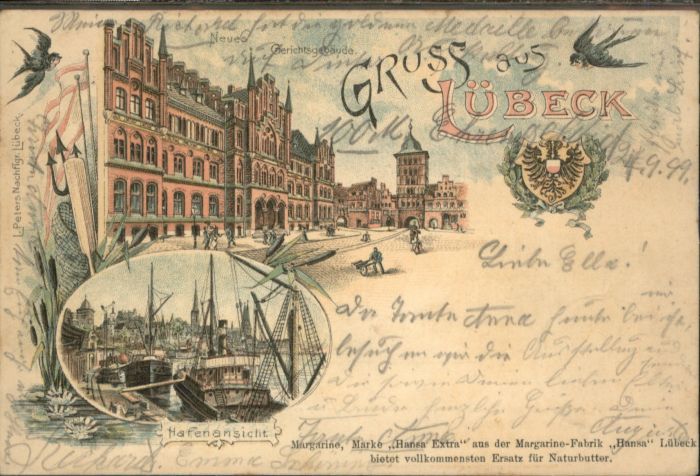 Luebeck appen Gerichtsgebäude Hafen Litho x