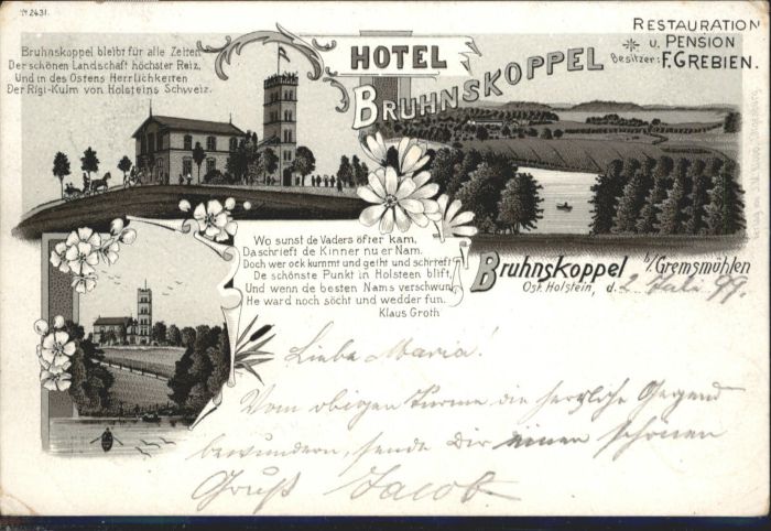 Bruhnskoppel Hotel Gremsmühlen Litho