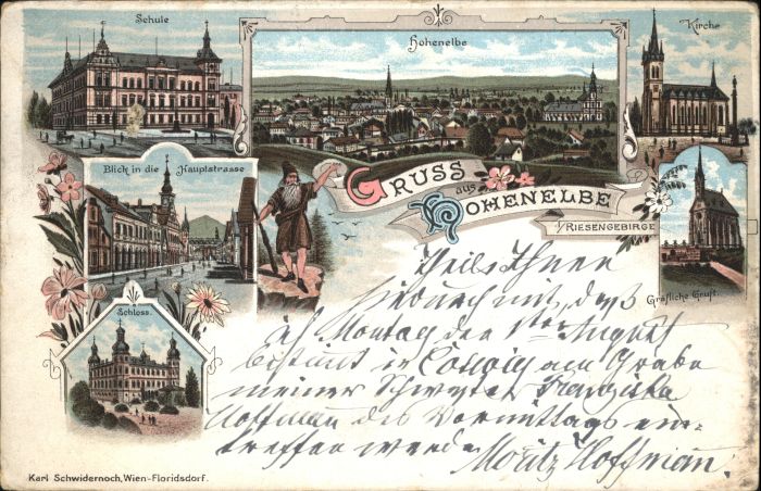 Hohenelbe CZ Hohenelbe Schule Hauptstrasse Kirche Gr