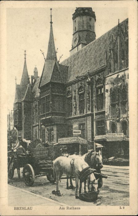 Breslau Niederschlesien Breslau Rathaus Pferd Wagen