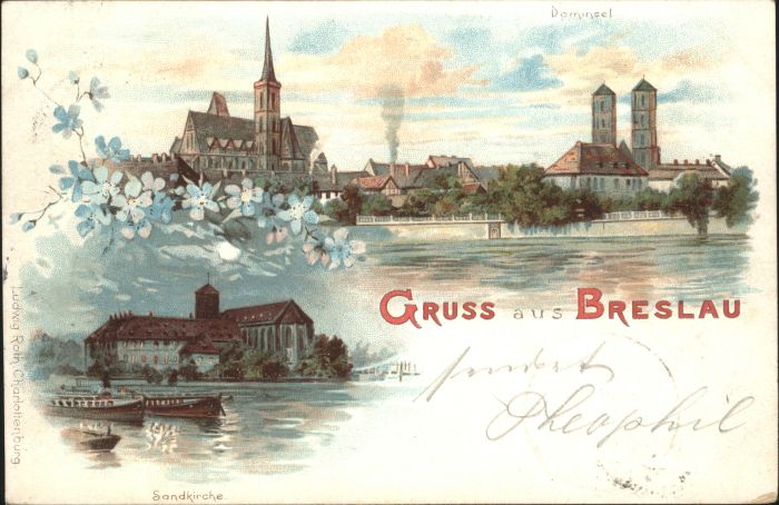 Breslau Niederschlesien Breslau Sandkirche Dominsel Litho