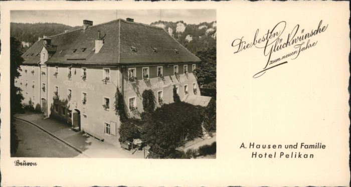 Beuron Donautal Beuron Neujahrskarte Hotel Pelikan Klei