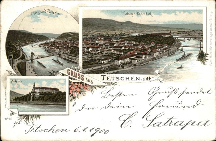 Tetschen-Bodenbach Boehmen Tetschen Bodenbach Schloss  Schiff Brüc