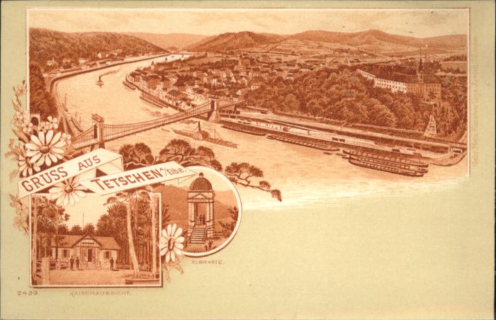 Tetschen-Bodenbach Boehmen Tetschen Elbwarte  Brücke Schiff