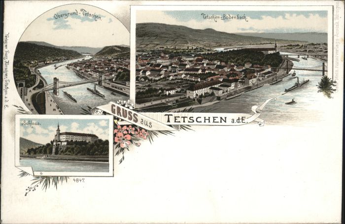 Tetschen-Bodenbach Boehmen Tetschen Obergrund Schloss Brücke Schif