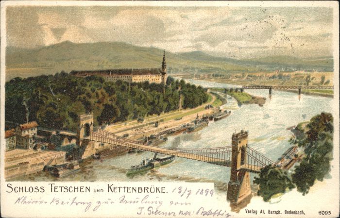 Tetschen-Bodenbach Boehmen Tetschen Schloss Kettenbrücke