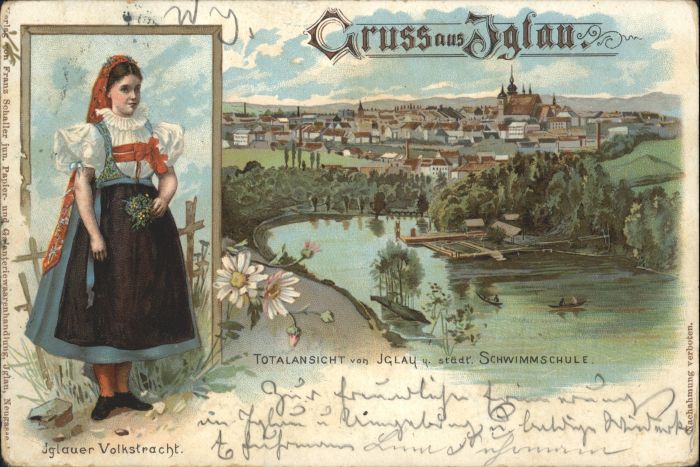 Iglau Jihlava Iglau Tracht Schwimmschule Litho