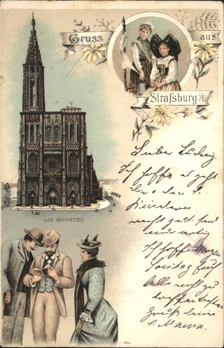 Strasbourg Alsace Strassburg_Elsass Münster Tracht Litho