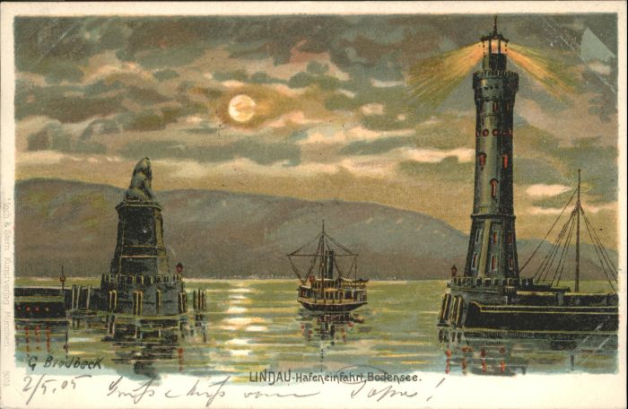 Lindau Bodensee Hafeneinfahrt Leuchtturm Künstler G. Br