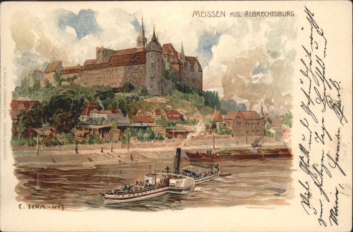 Meissen Elbe Sachsen Albrechtsburg Seitenraddampfer Künstler