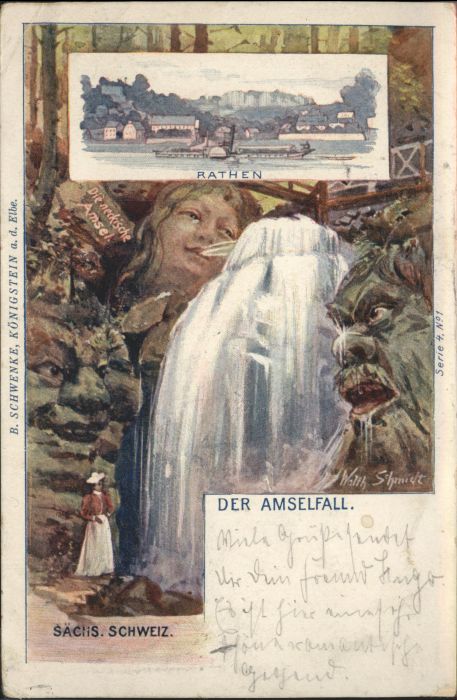 Rathen Saechsische Schweiz Dampfer Amselfall Künstler W. Schmidt