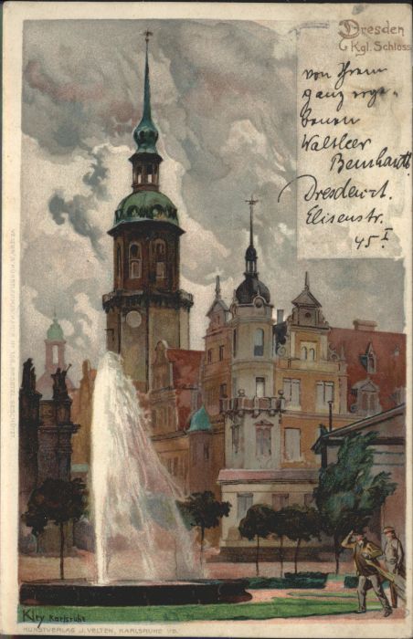 DRESDEN Elbe Schloss Springbrunnen Kuenstler Kley