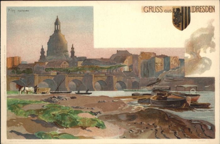 DRESDEN Elbe Kuenstler Kley Bruecke Boot Pferd