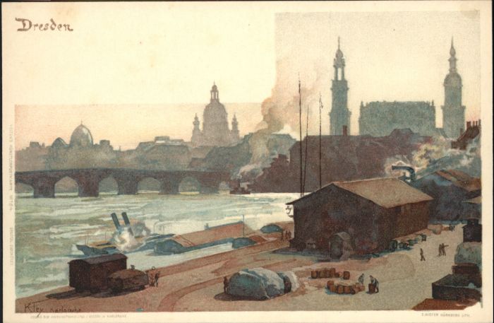 DRESDEN Elbe Bruecke Schiff Kuenstler Kley