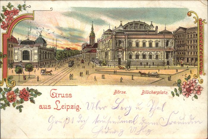 Leipzig Börse Blücherplatz Kutsche Strassenbahn