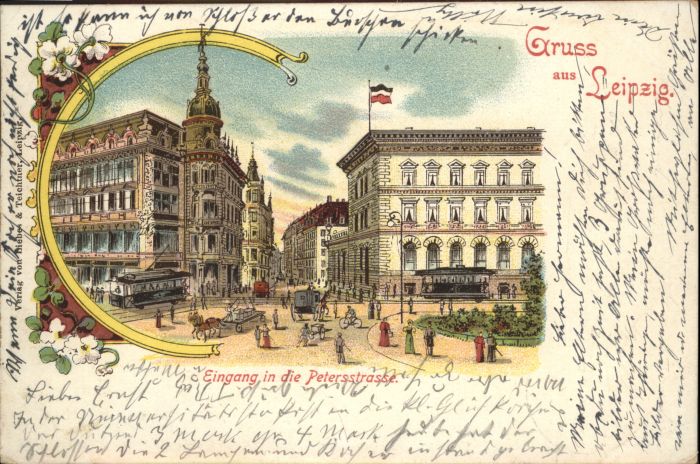 Leipzig Petersstrasse Strassenbahn Kutsche