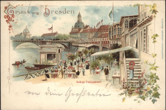 Dresden Bruecke Boot Helbigs Etablissment
