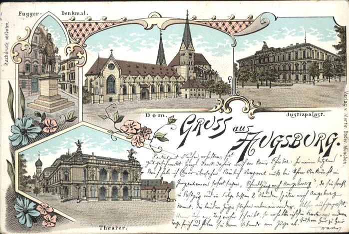 Augsburg Justizpalast Dom Theater Fugger Denkmal