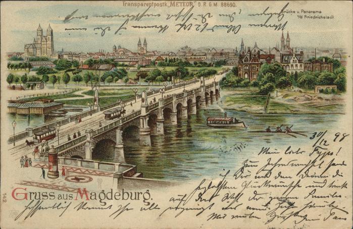 Magdeburg Brücke Schiff Strassenbahn