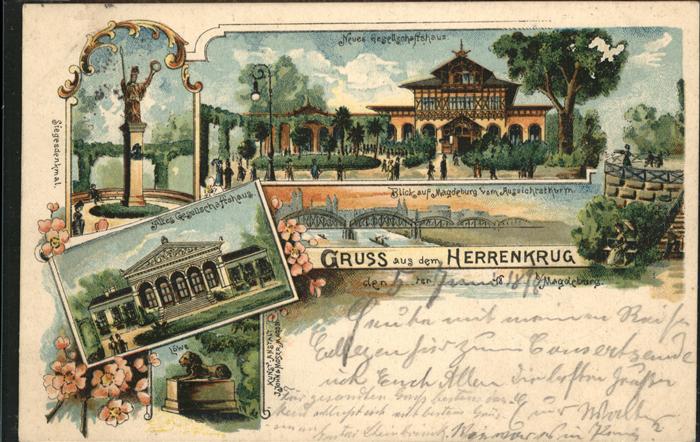 Herrenkrug Sieges Denkmal Löwe Gesellschaftshaus