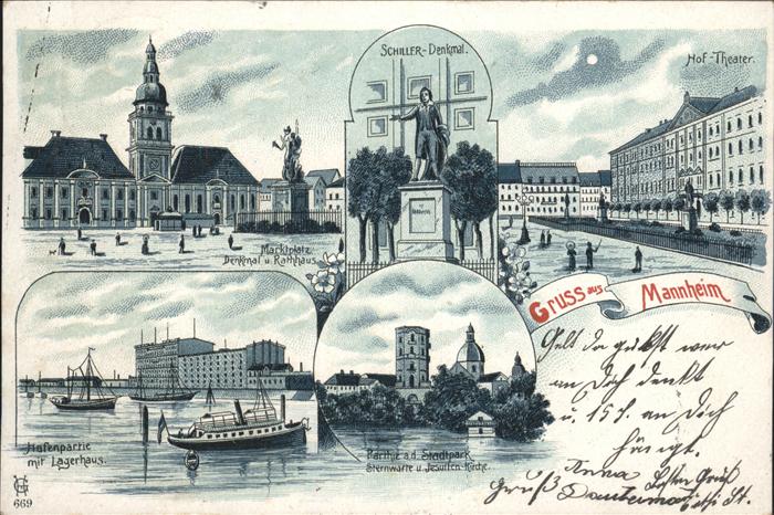 Mannheim Hof Theater Schiller Denkmal Hafen Lag