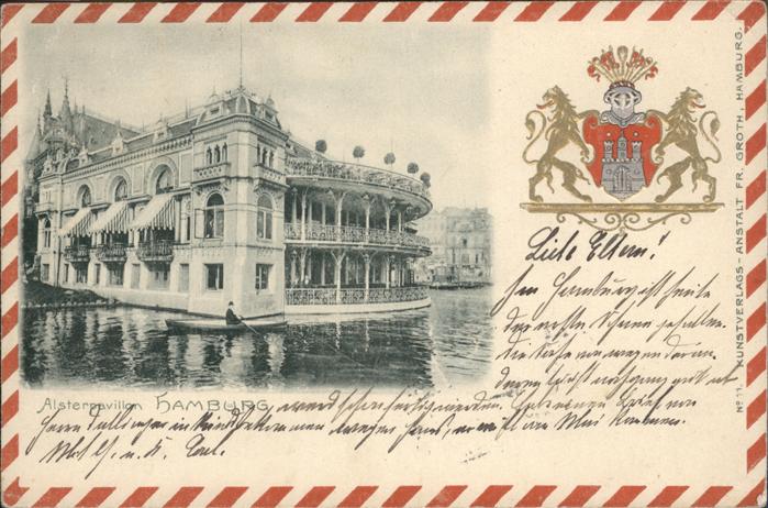 Hamburg Alsterpavillon Boot Prägedruck