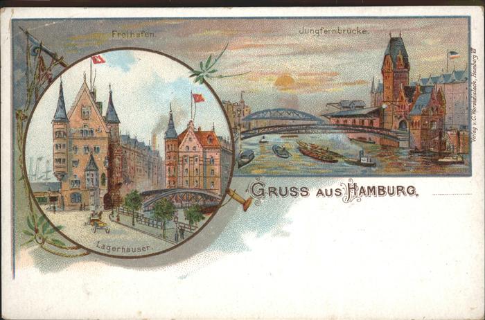 Hamburg Jungfernbrücke Freihafen Lagerhäuser