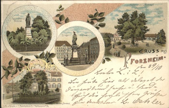 Pforzheim Bahnhof Kaiser Wilhelm Denkmal  Krieger