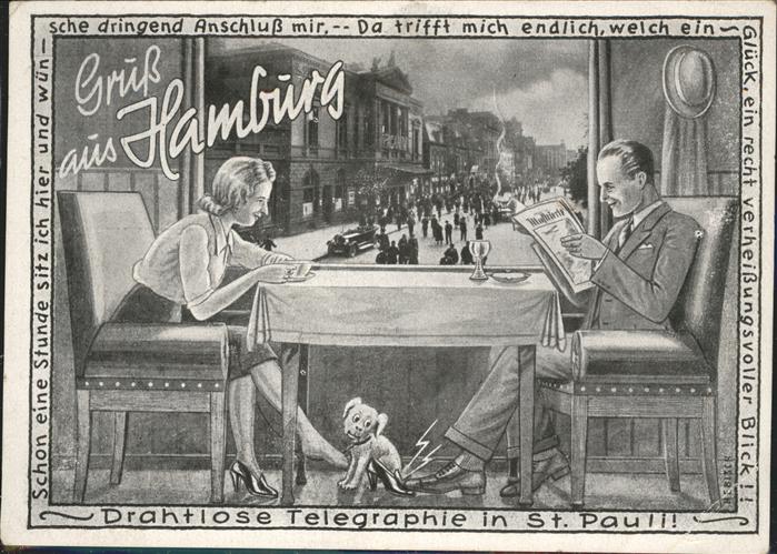 HAMBURG CITY Telegraphie St Pauli Hund Zigarette Tabak Zeitung